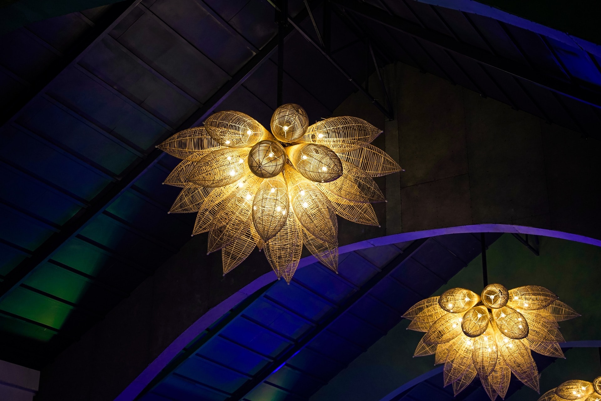 Padma Pavilion — Balinese lotus chandeliers close-up