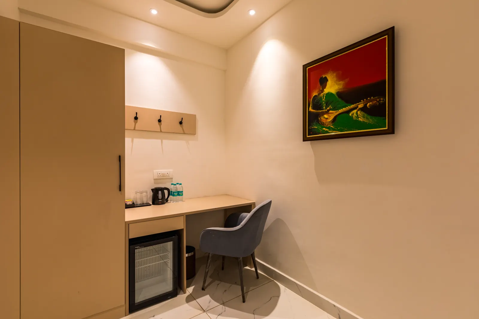 Aanya Residence work desk and refreshments corner